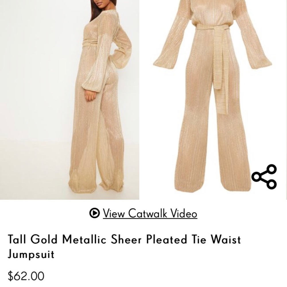 gold metallic sheer plisse wide leg jumpsuit